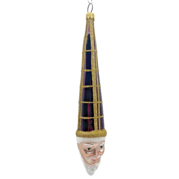 Patricia Breen Winter Wizard Bordeaux Plaid Santa Head Christmas Ornament Decor - Picture 1 of 10